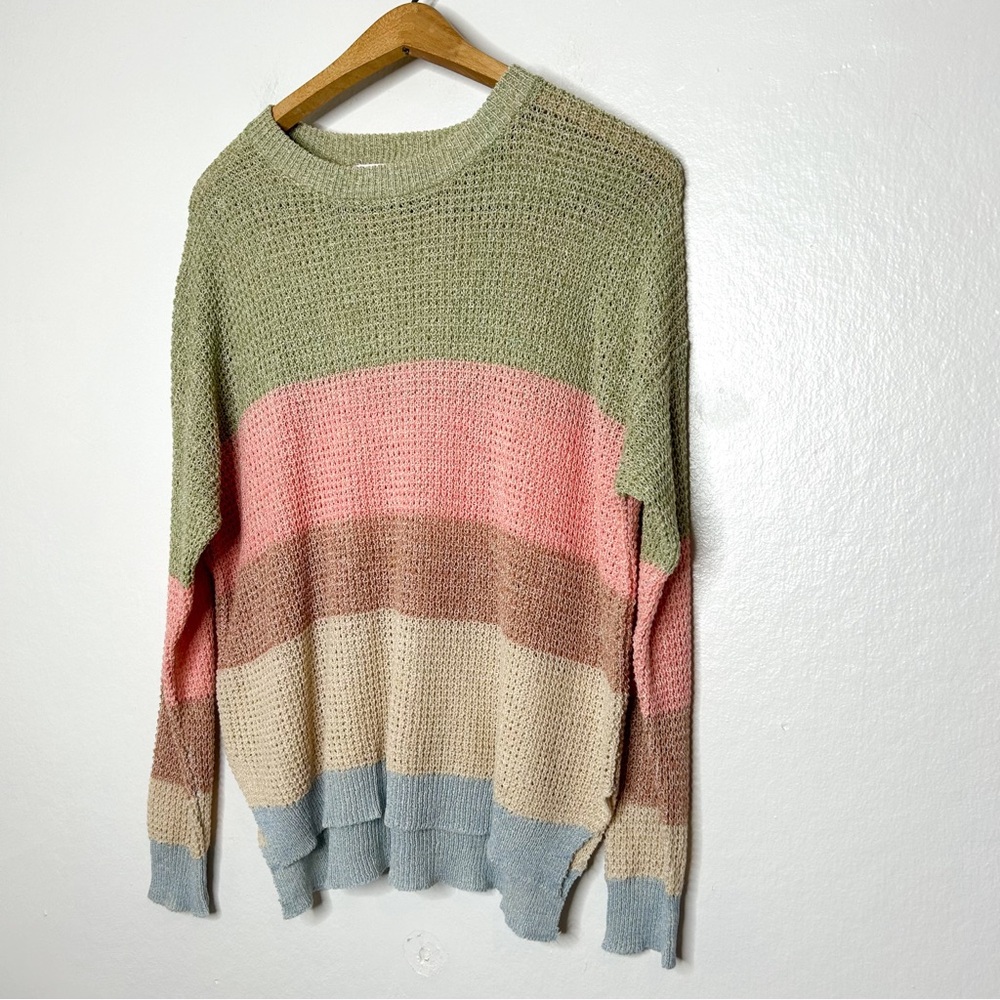 All in Favor Nordstrom Womens Pastel Stripe Slouchy Oversized Knit Sweater Small - Picture 3 of 6